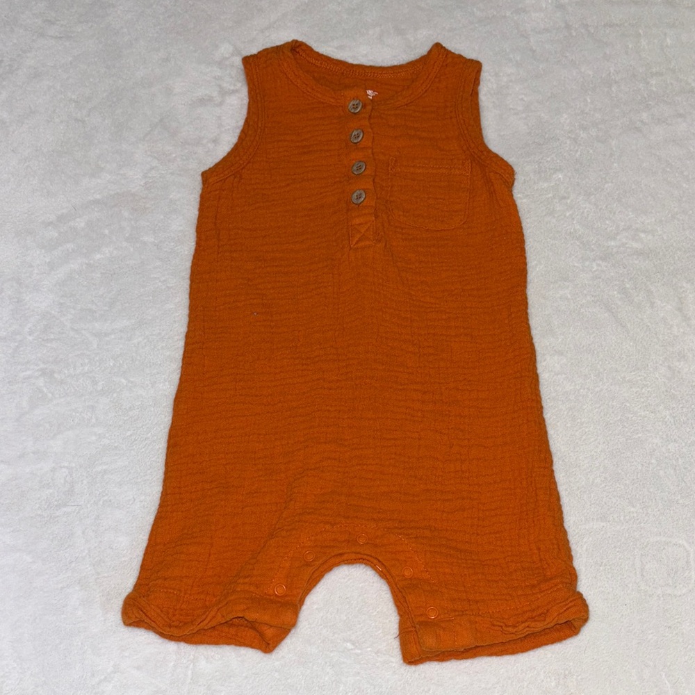 George Orange Sleeveless ribbed Button-Up Romper 100% cotton 12-18 months